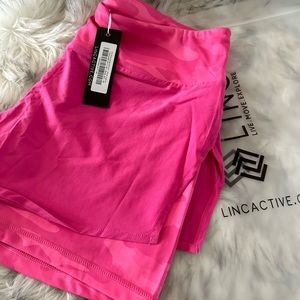 NWT LINC ACTIVE No Excuses pink with pink camo athletic shorts